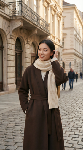 大翻领后背褶子双面手工大衣（附腰带）