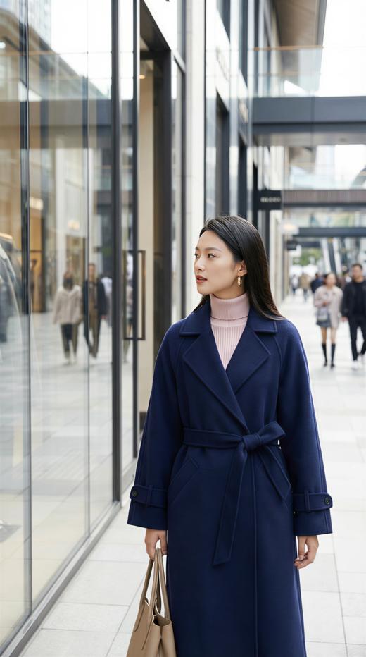 MM风领角设计双排扣气质长款双面手工大衣 商品图0