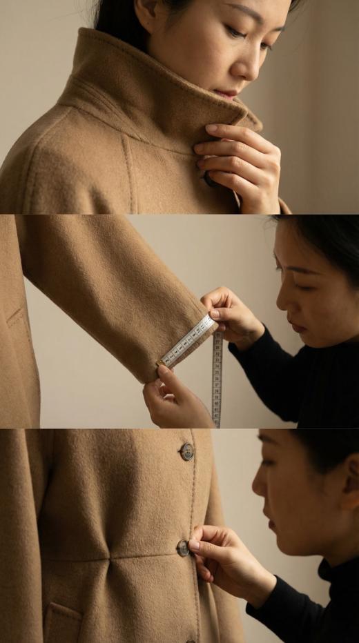 小翻领五粒扣双面手工长款大衣 商品图5