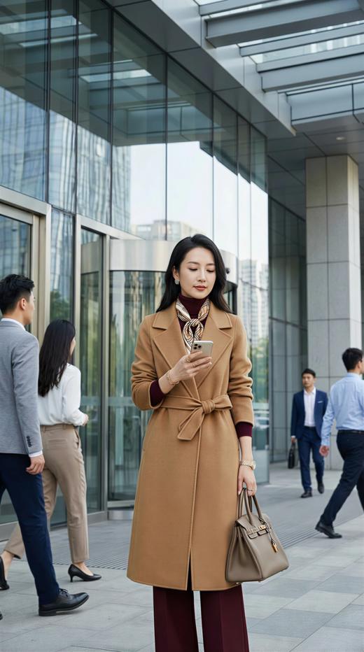 袖口翻折简约双面手工大衣（附腰带） 商品图0