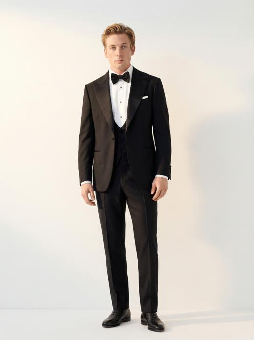 Loro Piana Super 130's 澳洲美丽诺羊毛全麻衬黑色礼服套装 商品图0