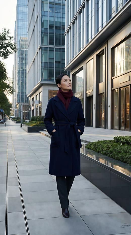 加内门襟珠边精致工艺双面手工腰带长款大衣 商品图1