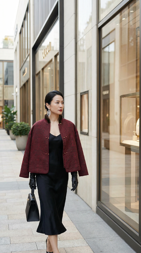 Anica HN 立领轻国风水貂毛夹棉外套