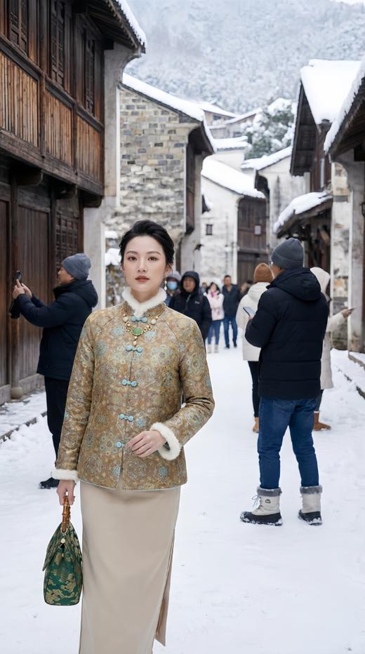 新国风立领水貂毛拼接夹棉花扣外套 商品图1