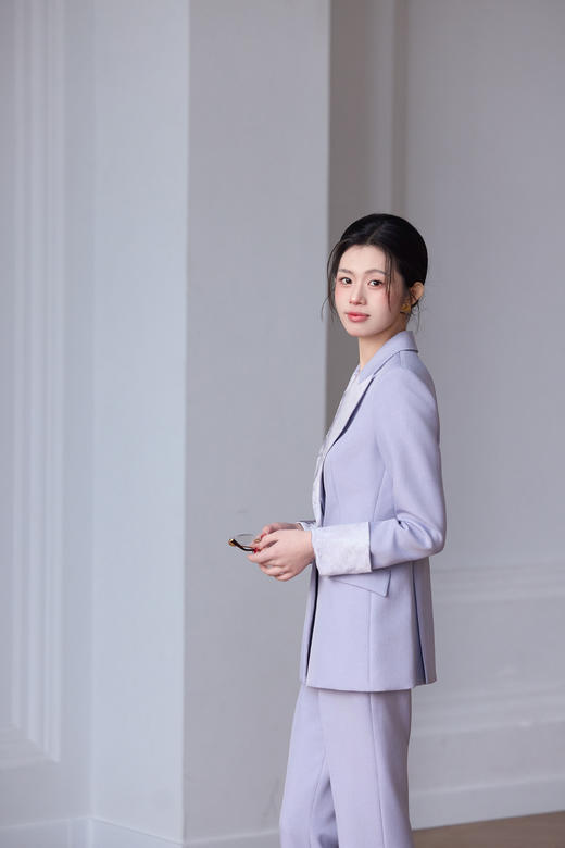 法小曼*子珍/紫色新中式套装时尚播音主持人西装缎领国风年会职业装高级FYCP035 商品图2