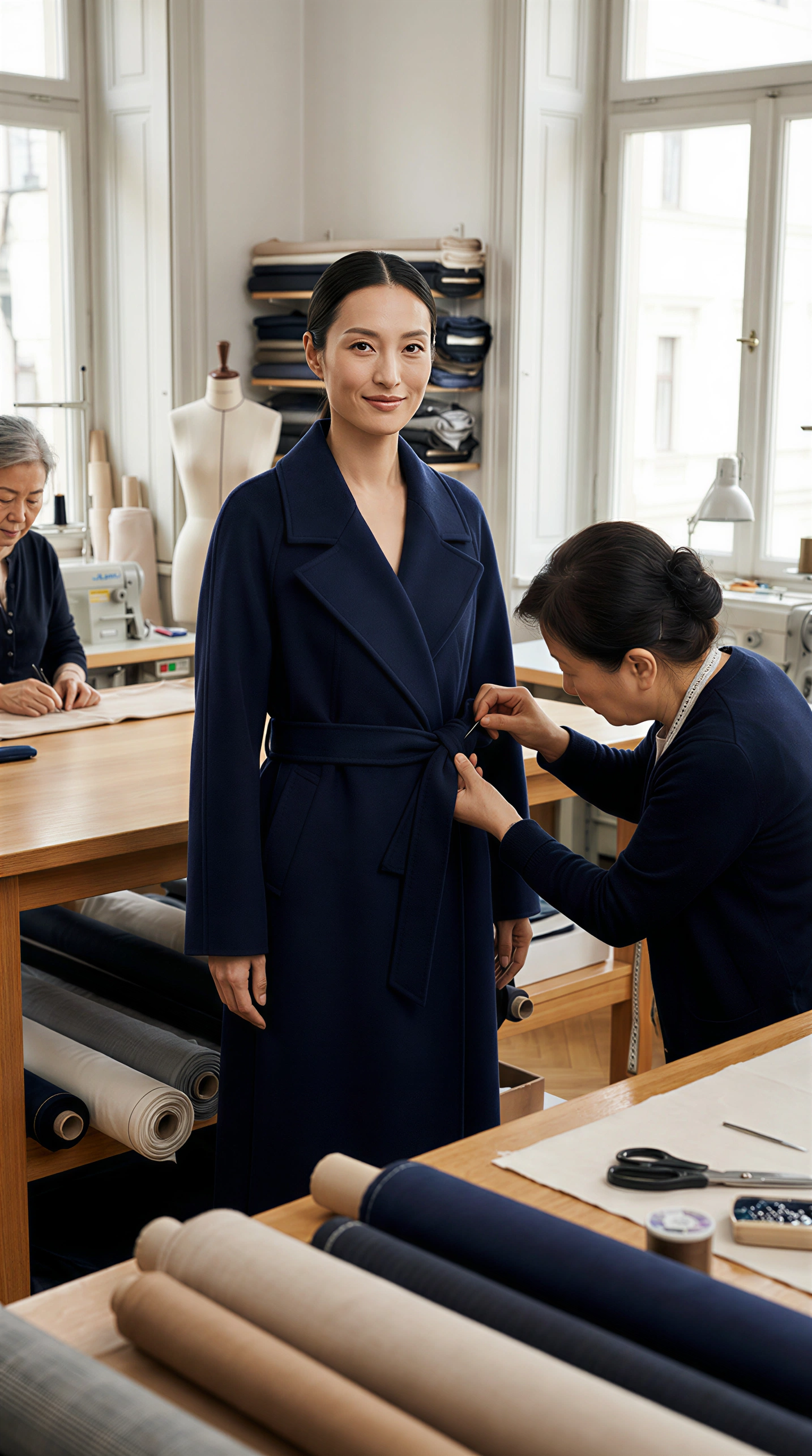 HL 袖口翻折简约双面手工大衣（附腰带）