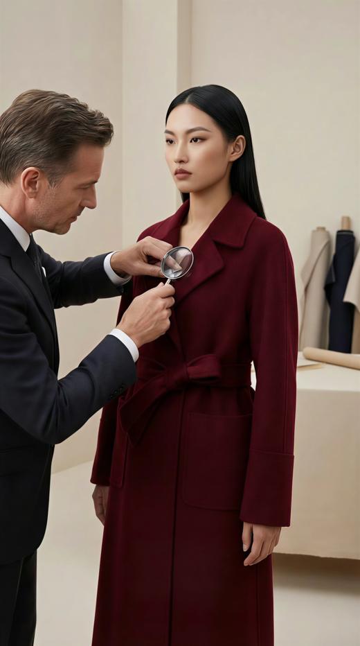 AN 侧开叉翻领两大包双面手工大衣（附腰带） 商品图5