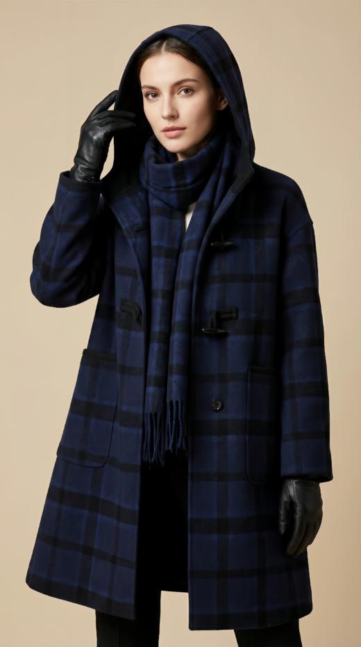 连帽牛角扣松弛感两面穿双面手工大衣 商品图1