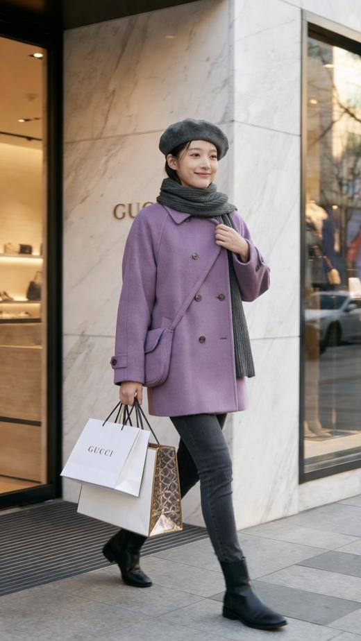 翻领两排扣带小包双面手工短大衣 商品图6