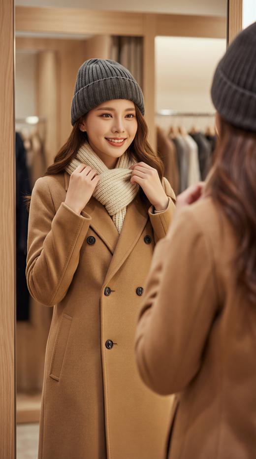 经典西装领双排扣宽缝弧形立体袖双面手工中长大衣 商品图2