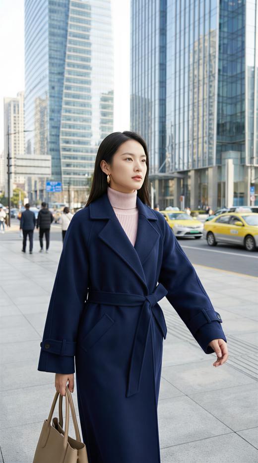 MM风领角设计双排扣气质长款双面手工大衣 商品图2