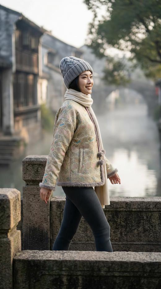 SJ同款轻国风立领夹棉水貂毛花扣外套 商品图1