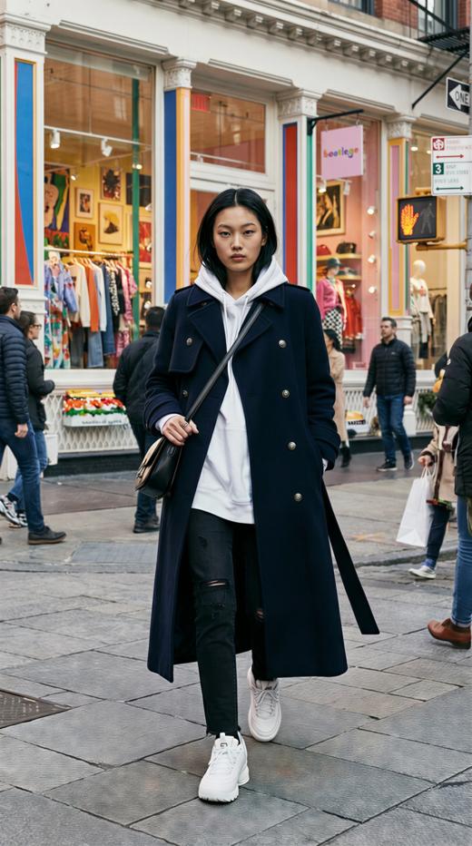 HN 双排扣异形搭片双面手工长款腰带大衣 商品图0