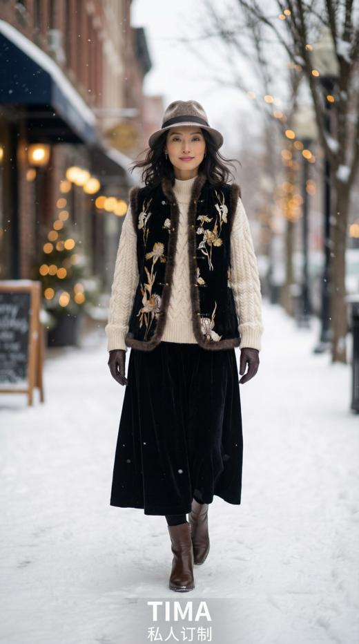 LIN HN 新国风水貂毛装饰棉马甲 商品图4