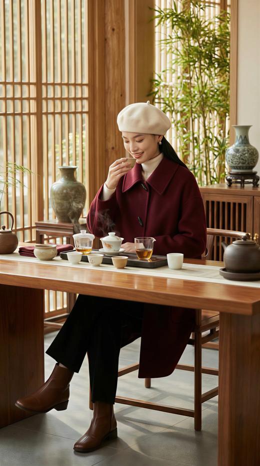 HN 百搭牛角扣休闲翻领双面手工大衣 商品图2