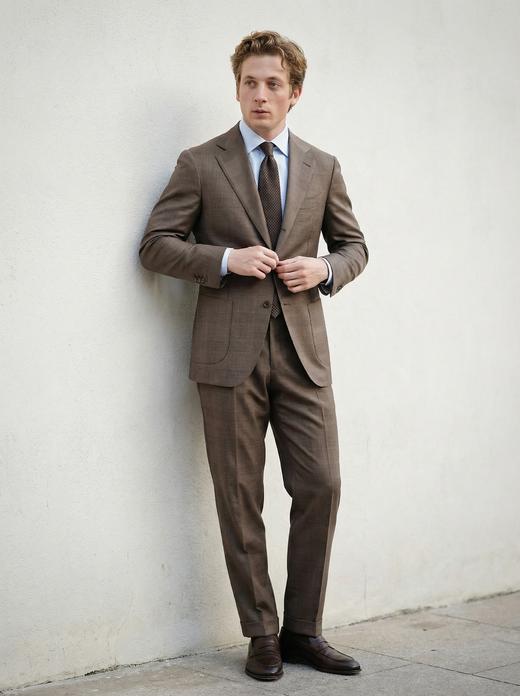 「28款可选」VBC Supersonic 强捻抗皱初剪羊毛棕色格纹全麻衬西装套装 商品图1