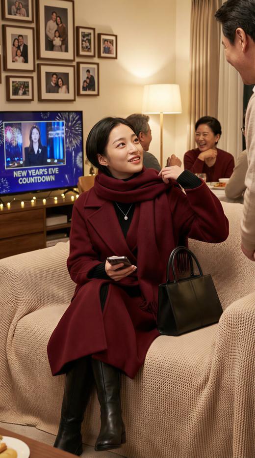 大包珠边大翻领MM经典版长款双面手工大衣 商品图0