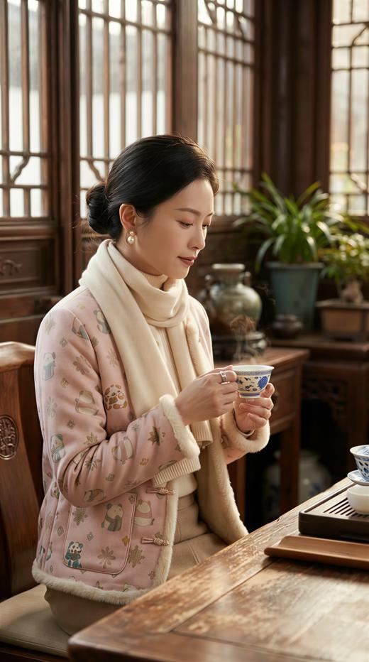 HN 新中式国风加水貂毛饰棉衣外套 商品图2