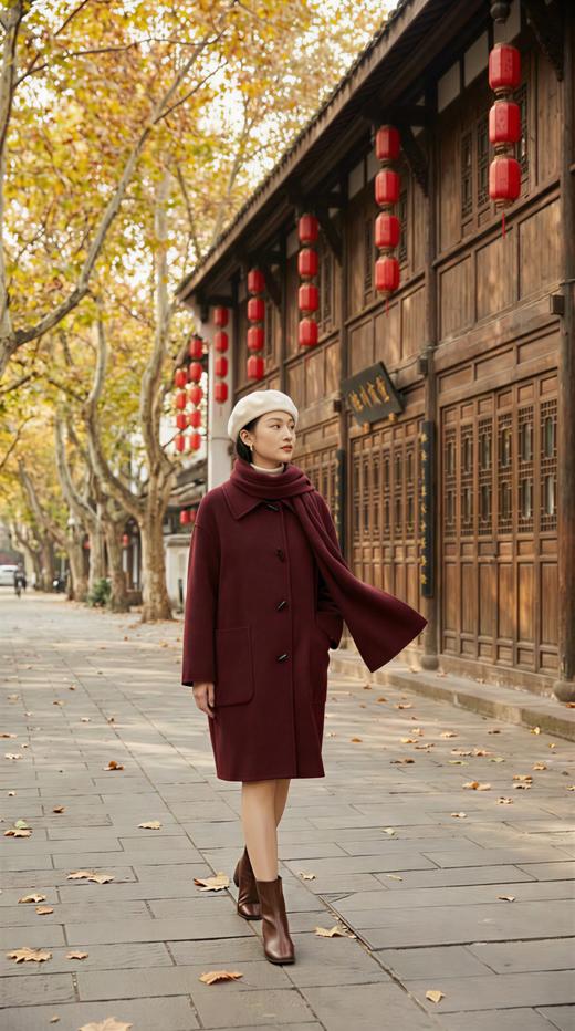 HN 百搭牛角扣休闲翻领双面手工大衣 商品图0