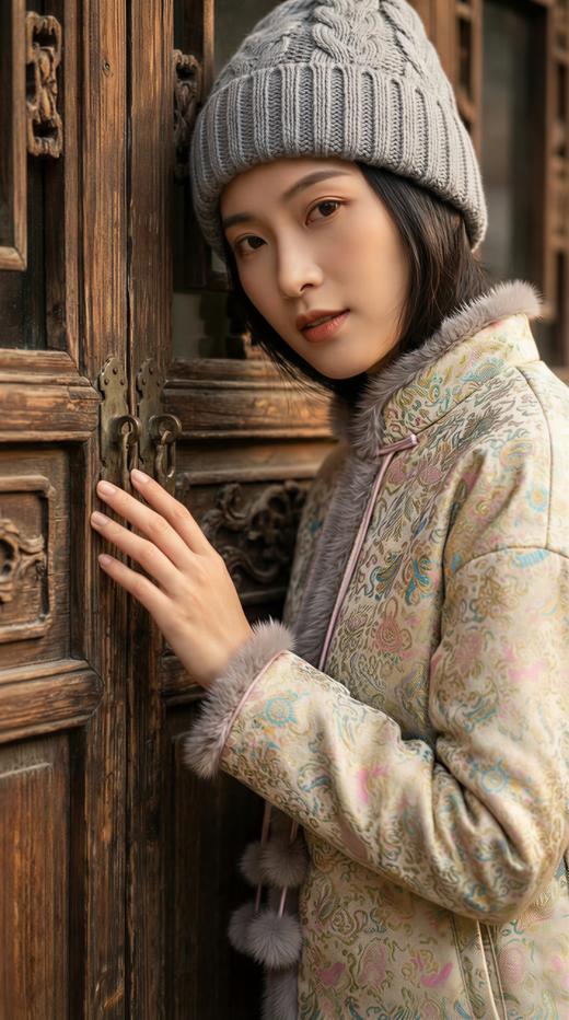 SJ同款轻国风立领夹棉水貂毛花扣外套 商品图4