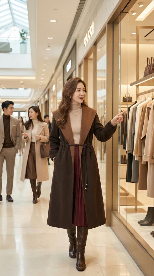 MM大帽腰抽绳装饰双色双面手工长款大衣 商品图7