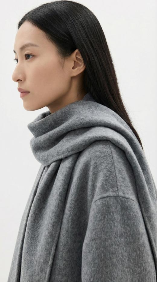 HN 围脖款无领简约双面手工短大衣 商品图6