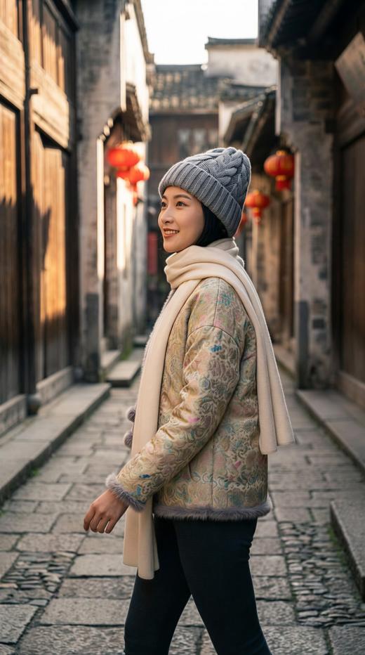 SJ同款轻国风立领夹棉水貂毛花扣外套 商品图2