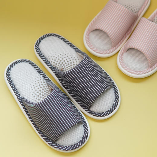 【亚麻拖】男士/女士条纹艾草亚麻拖鞋四季居家拖鞋【WG26651W/M】 商品图1
