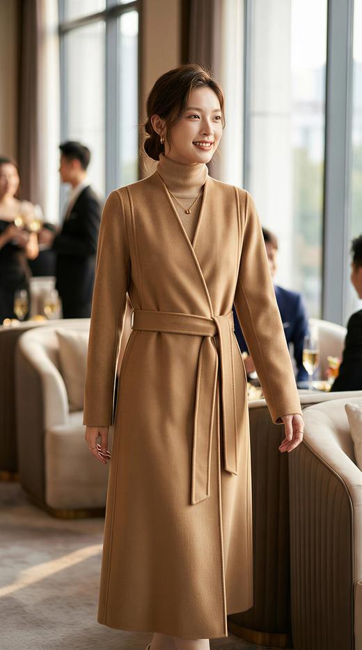 AG同款无领收腰女神款双面手工大衣（附腰带） 商品图0