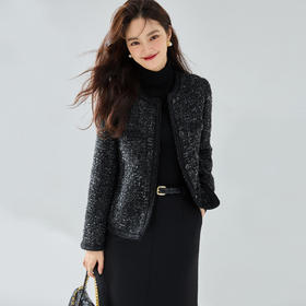 「高货sh」全新升级【铂金会员367/天猫489/差价122】(05910)洛诗琳经典大气黑色圈圈羊毛花呢外套2026春季新款手工镶边小香风上衣