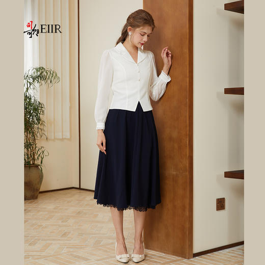 司歌翻领套头收腰长袖上衣衬衫T921245X 商品图4