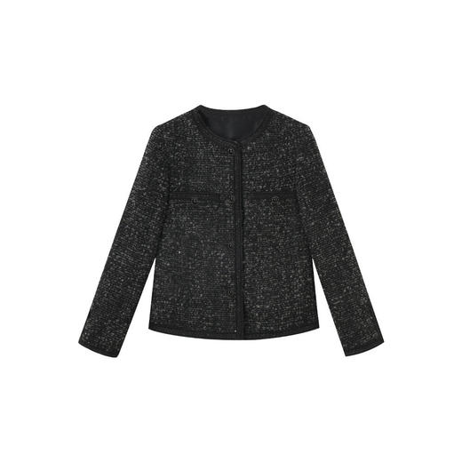 「高货sh」全新升级【铂金会员367/天猫489/差价122】(05910)洛诗琳经典大气黑色圈圈羊毛花呢外套2026春季新款手工镶边小香风上衣 商品图4