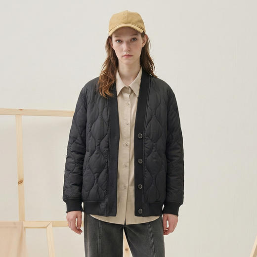 谜底短款羽绒服女士2025秋冬新款极简百搭宽松V领鸭绒服257MY8801 商品图0