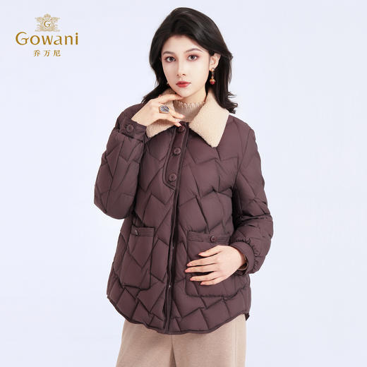 【鹅绒】乔万尼90白鹅绒格纹绗缝翻领设计宽松保暖羽绒服ED4T871 商品图2