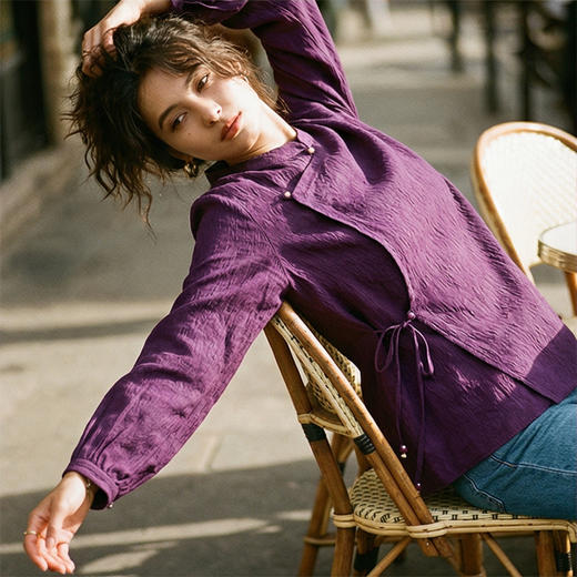 【咕咕同款】新款香云纱国风新中式斜门襟长袖上衣M1A536029Y南宋 商品图10