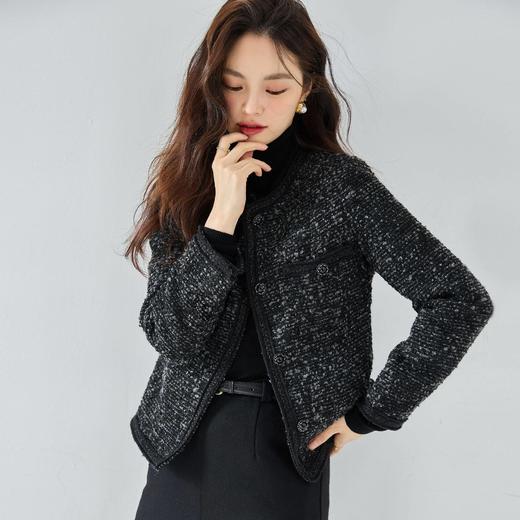 「高货sh」全新升级【铂金会员367/天猫489/差价122】(05910)洛诗琳经典大气黑色圈圈羊毛花呢外套2026春季新款手工镶边小香风上衣 商品图2