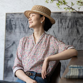 牧衣游原创进口Liberty印花棉外套新款通勤粉色气质文艺开衫 梧欣