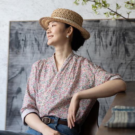 牧衣游原创进口Liberty印花棉外套新款通勤粉色气质文艺开衫 梧欣 商品图0