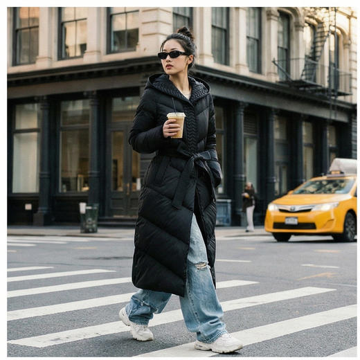 NANSONGSILK/NS气质保暖通勤连帽经典过膝中长款鹅绒服547053南宋 商品图1