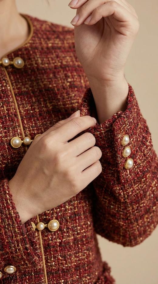 袖口撞色圆领盘扣优雅小香外套 商品图5