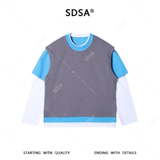26011SDSA男装2026新款高贵轻奢韩版撞色拼接假两件长袖T恤百搭时尚 商品图1