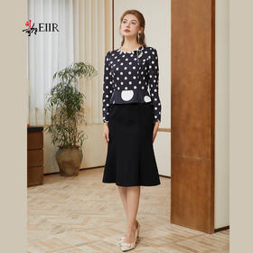 司歌波点假两件收腰鱼尾裙连衣裙A921203X