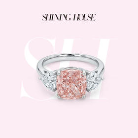 ShiningHouse[培育] 粉钻系列  18k金钻石戒指 粉钻垫形3克拉钻人工真钻人造钻石K金戒指多钻组合钻石女戒悦己送礼臻选【此商品不支持7天无理由退货退款】预计3日发货
