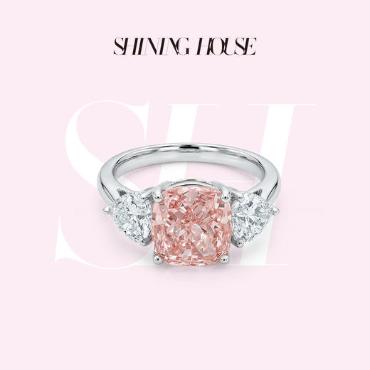 ShiningHouse[培育] 粉钻系列  18k金钻石戒指 粉钻垫形3克拉钻人工真钻人造钻石K金戒指多钻组合钻石女戒悦己送礼臻选【此商品不支持7天无理由退货退款】预计3日发货 商品图0