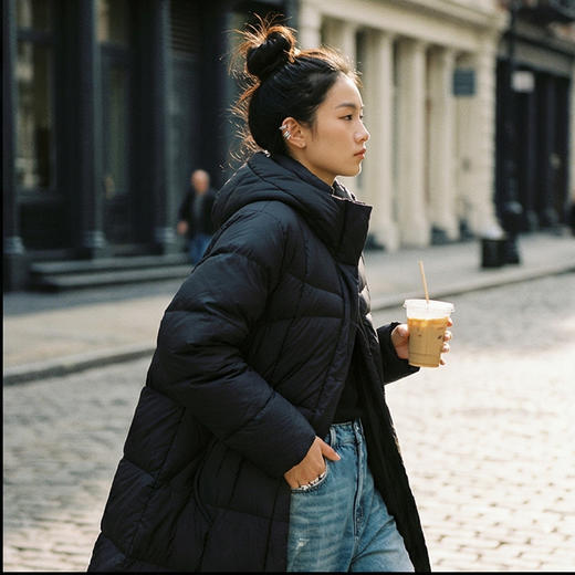 NANSONGSILK/NS秋冬过膝长款宽松加厚霍尔多巴吉95白鹅绒外套547102南宋 商品图3