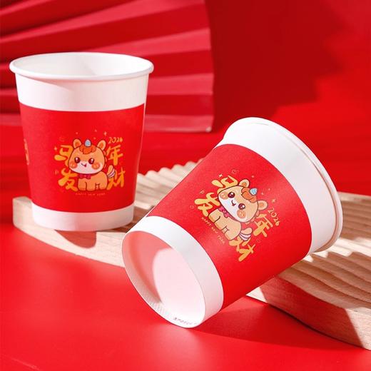 【新年纸杯❗️纸张厚实】2026马年一次性纸杯水杯子红色喜庆家用加厚茶杯新年春节喜庆纸杯。jd 商品图2
