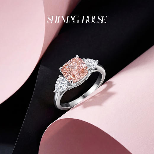 ShiningHouse[培育] 粉钻系列  18k金钻石戒指 粉钻垫形3克拉钻人工真钻人造钻石K金戒指多钻组合钻石女戒悦己送礼臻选【此商品不支持7天无理由退货退款】预计3日发货 商品图4