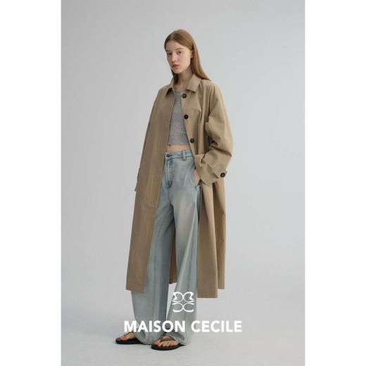 MAISON CECILE 两色|春季亚麻匹马棉松弛廓形翻领单排扣风衣外套 商品图1