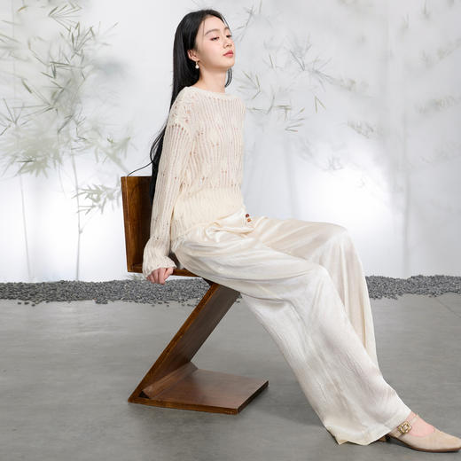 三彩【行云流水】2026春季新款醋酸休闲裤长裤宽松高腰直筒裤C 商品图3