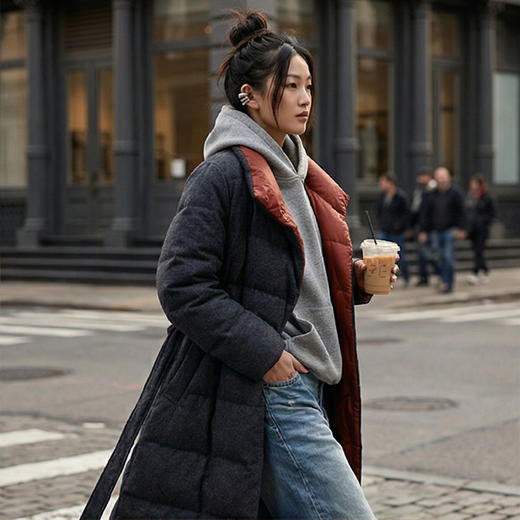 NANSONGSILK/NS羊毛绑带收腰气质加厚中长款鹅绒服547127南宋 商品图2